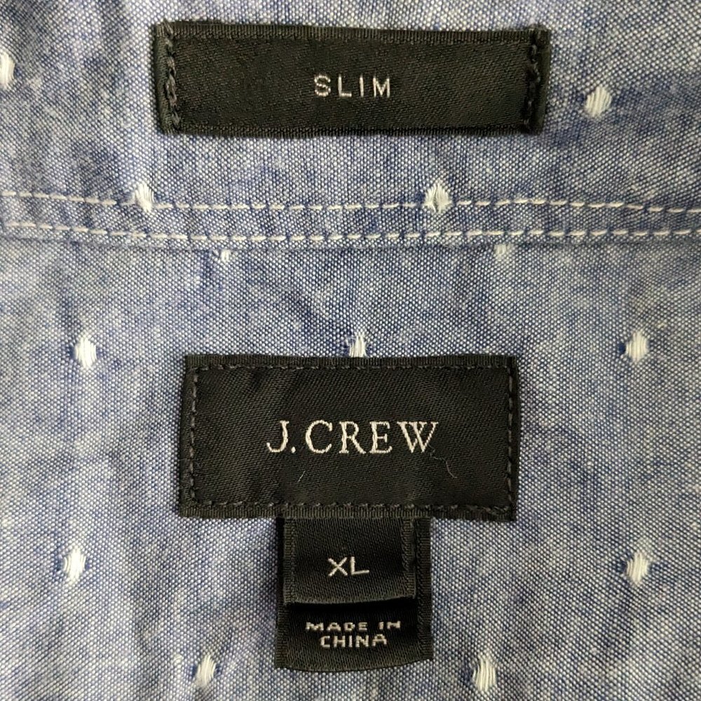 J. Crew Shirt Men's Size XL Blue White Button-up Slim Fit Long Sleeve Dotted - Picture 3 of 14